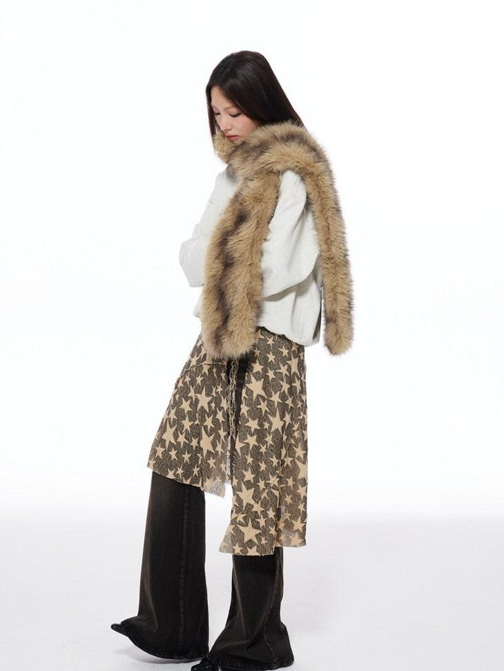 THELIGHT OFFICIAL Vintage Plush Animal Print Double Sided Women's Faux Fur Scarves & Shawls