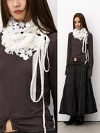 THELIGHT OFFICIAL White Fluffy Lace Stacked Warm Women's Polyester Scarves & Shawls