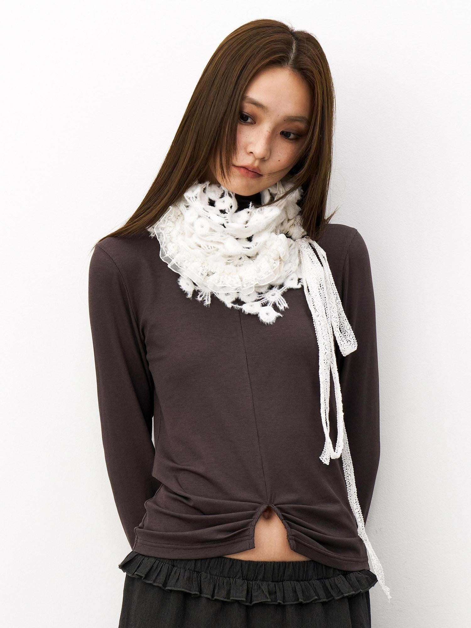 THELIGHT OFFICIAL White Fluffy Lace Stacked Warm Women's Polyester Scarves & Shawls