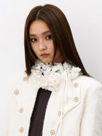 THELIGHT OFFICIAL White Fluffy Lace Stacked Warm Women's Polyester Scarves & Shawls