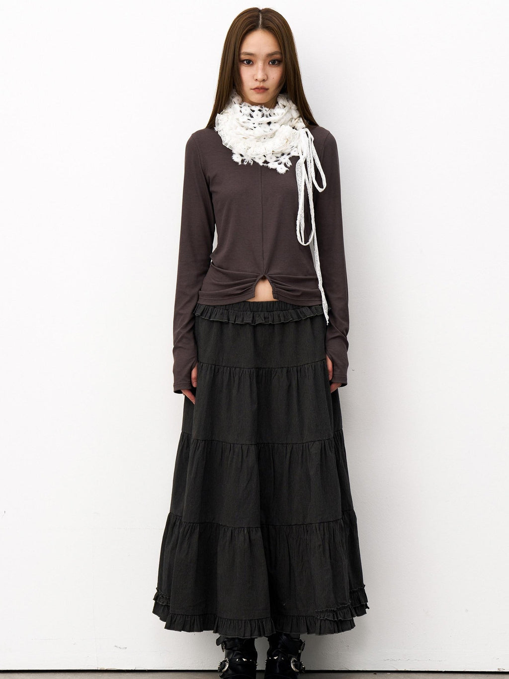THELIGHT OFFICIAL White Fluffy Lace Stacked Warm Women's Polyester Scarves & Shawls