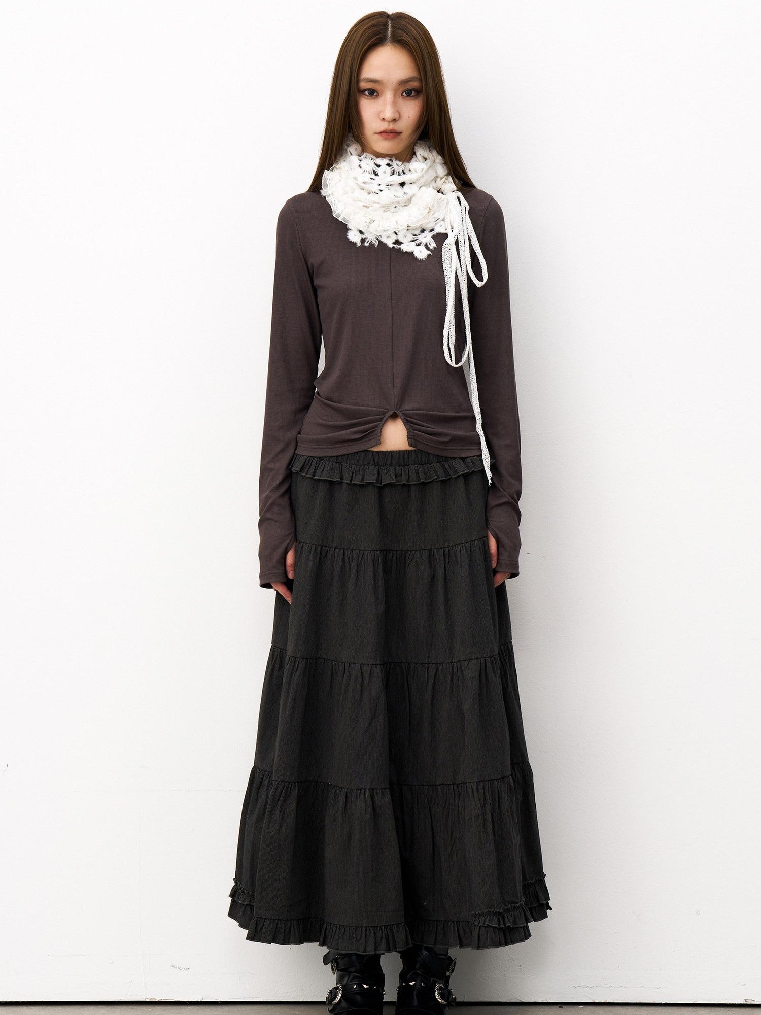 THELIGHT OFFICIAL White Fluffy Lace Stacked Warm Women's Polyester Scarves & Shawls