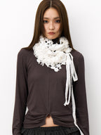 THELIGHT OFFICIAL White Fluffy Lace Stacked Warm Women's Polyester Scarves & Shawls
