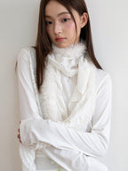 THELIGHT OFFICIAL White Patchwork Pendant Fuzzy Women's Cotton Polyester Scarves & Shawls