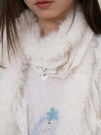 THELIGHT OFFICIAL White Patchwork Pendant Fuzzy Women's Cotton Polyester Scarves & Shawls