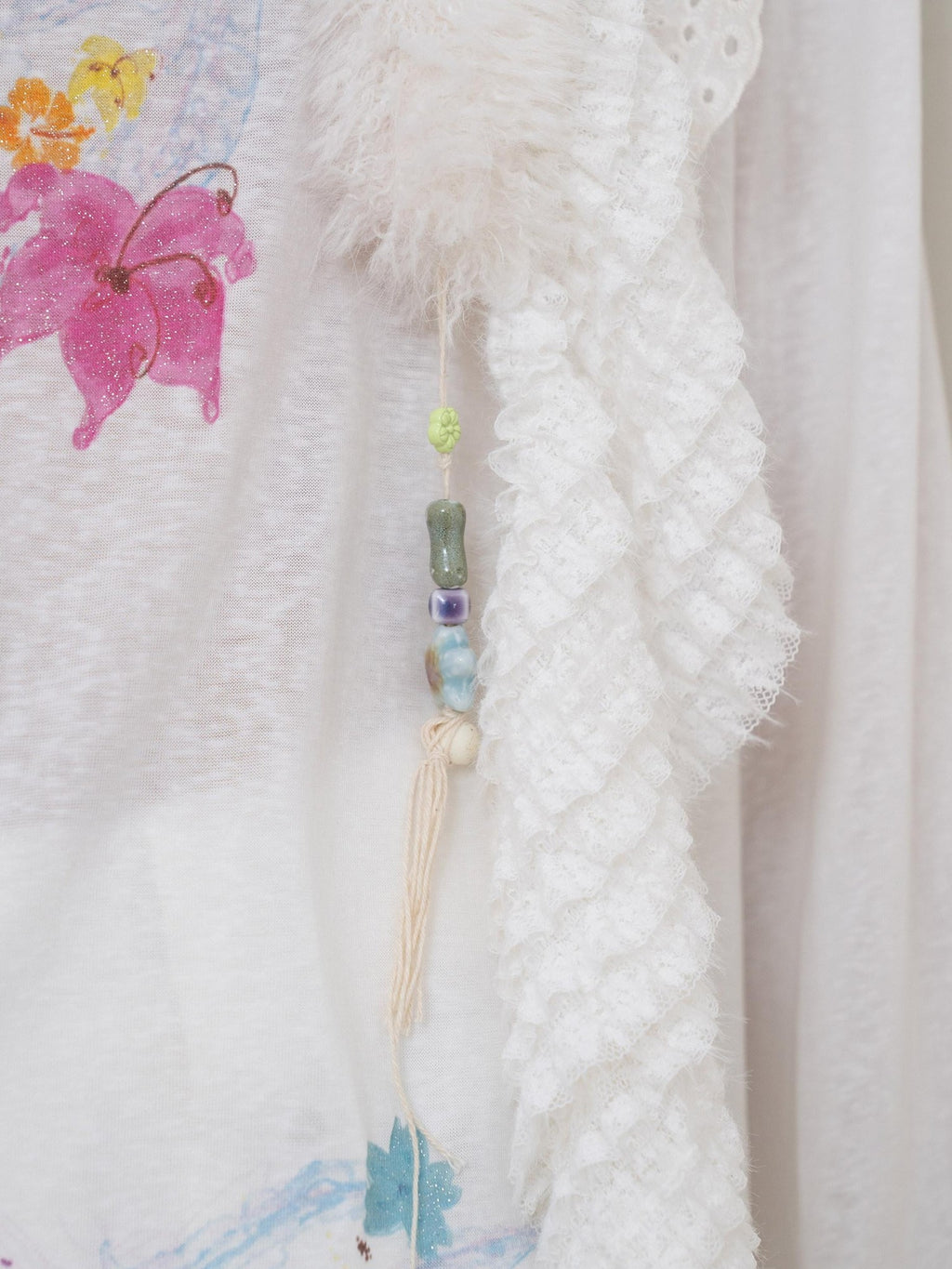 THELIGHT OFFICIAL White Patchwork Pendant Fuzzy Women's Cotton Polyester Scarves & Shawls
