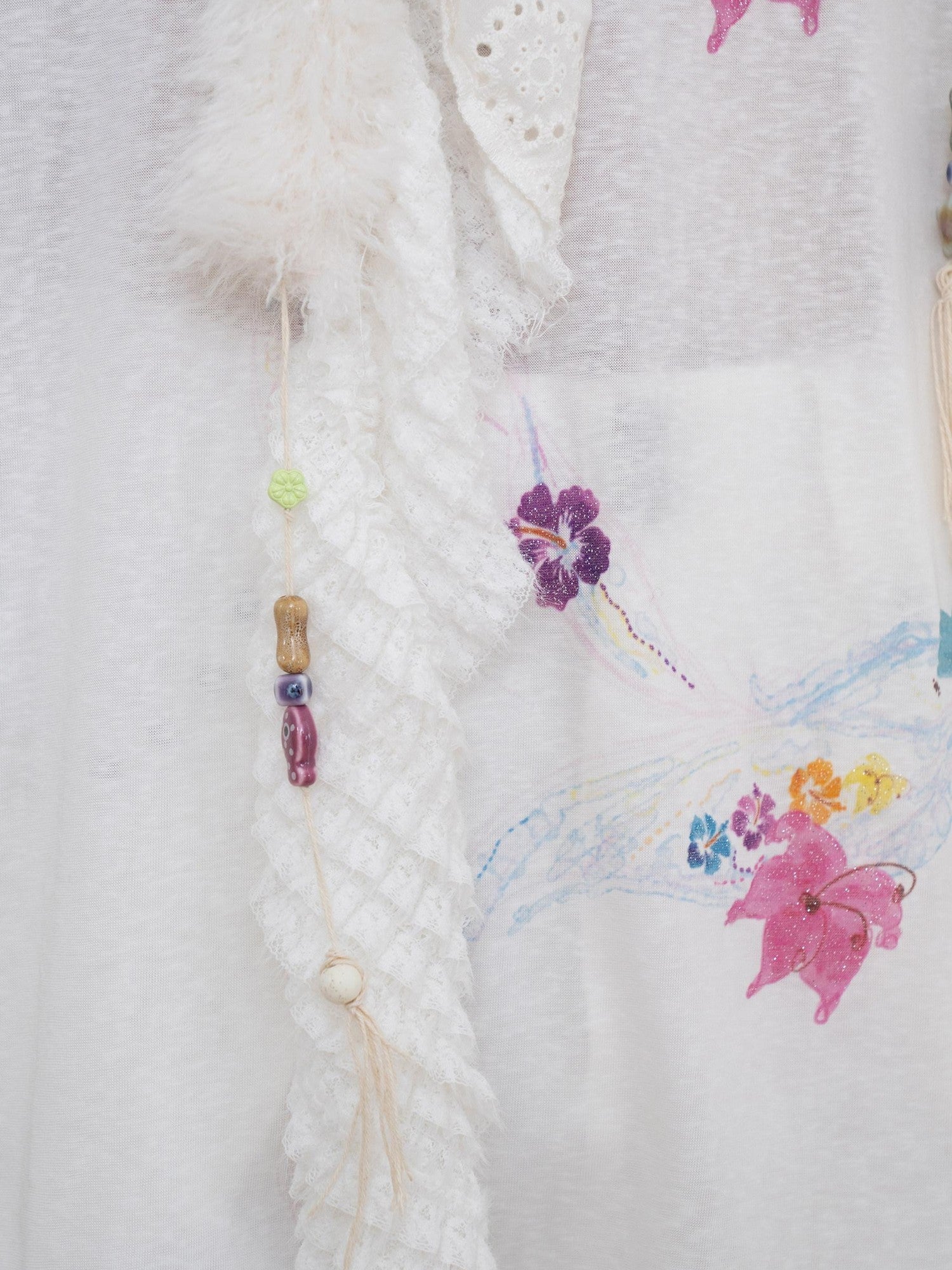 THELIGHT OFFICIAL White Patchwork Pendant Fuzzy Women's Cotton Polyester Scarves & Shawls
