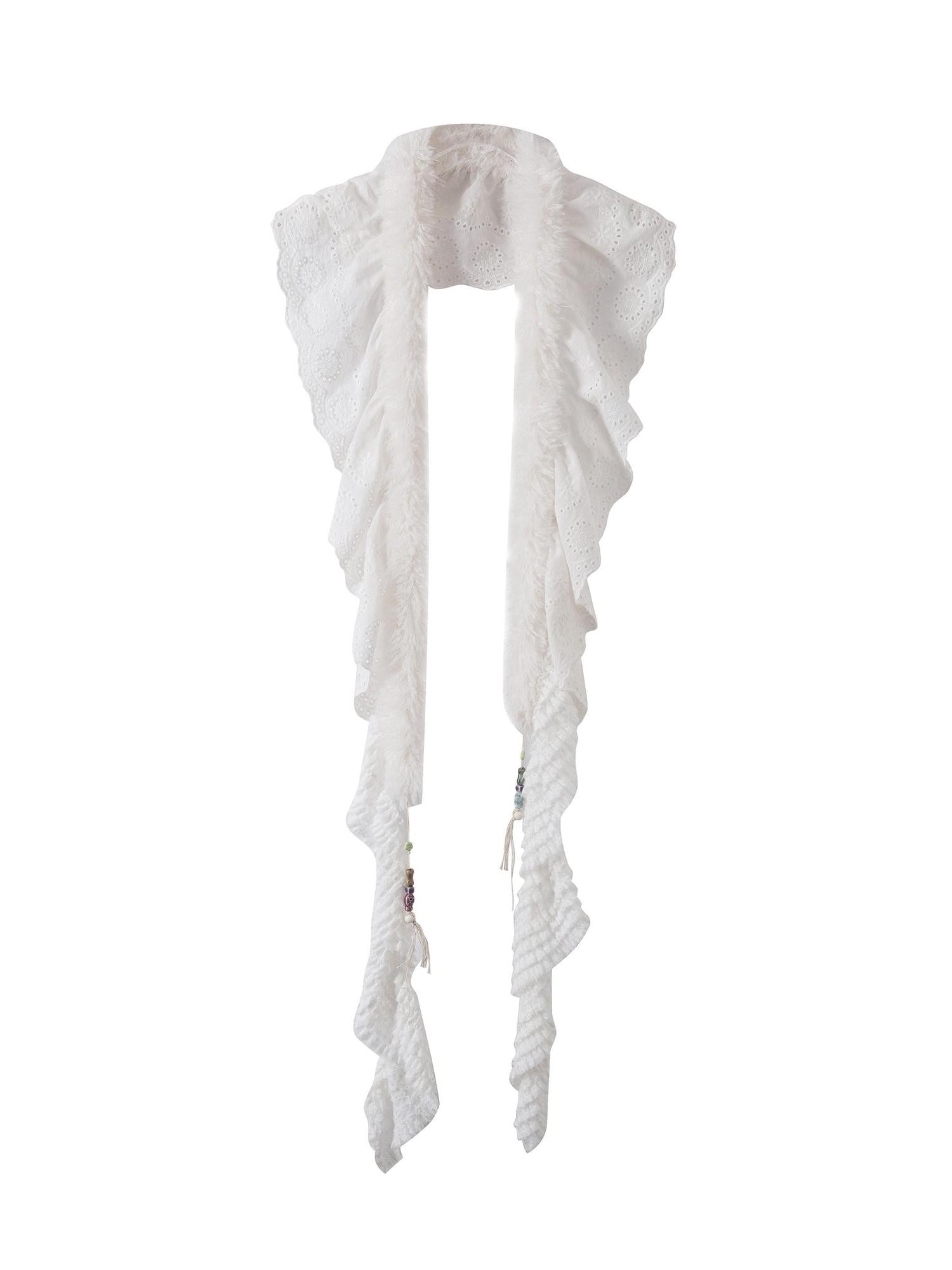 THELIGHT OFFICIAL White Patchwork Pendant Fuzzy Women's Cotton Polyester Scarves & Shawls