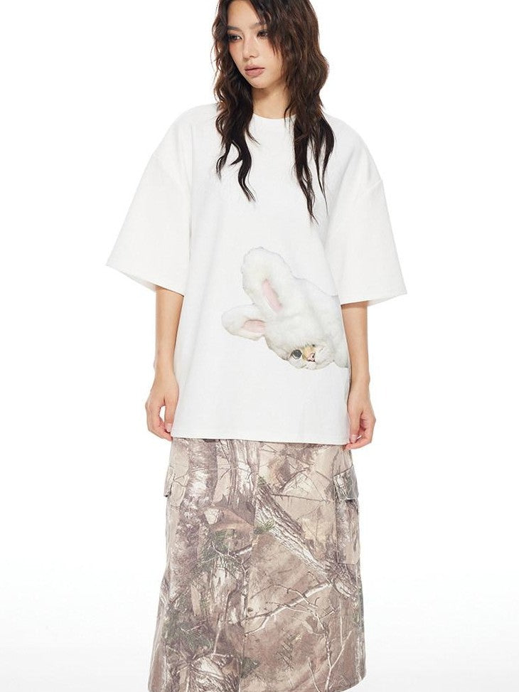 THELIGHT OFFICIAL White Printed Loose Crew Neck Women's Cotton Blend Short Sleeve T-shirts