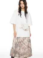 THELIGHT OFFICIAL White Printed Loose Crew Neck Women's Cotton Blend Short Sleeve T-shirts