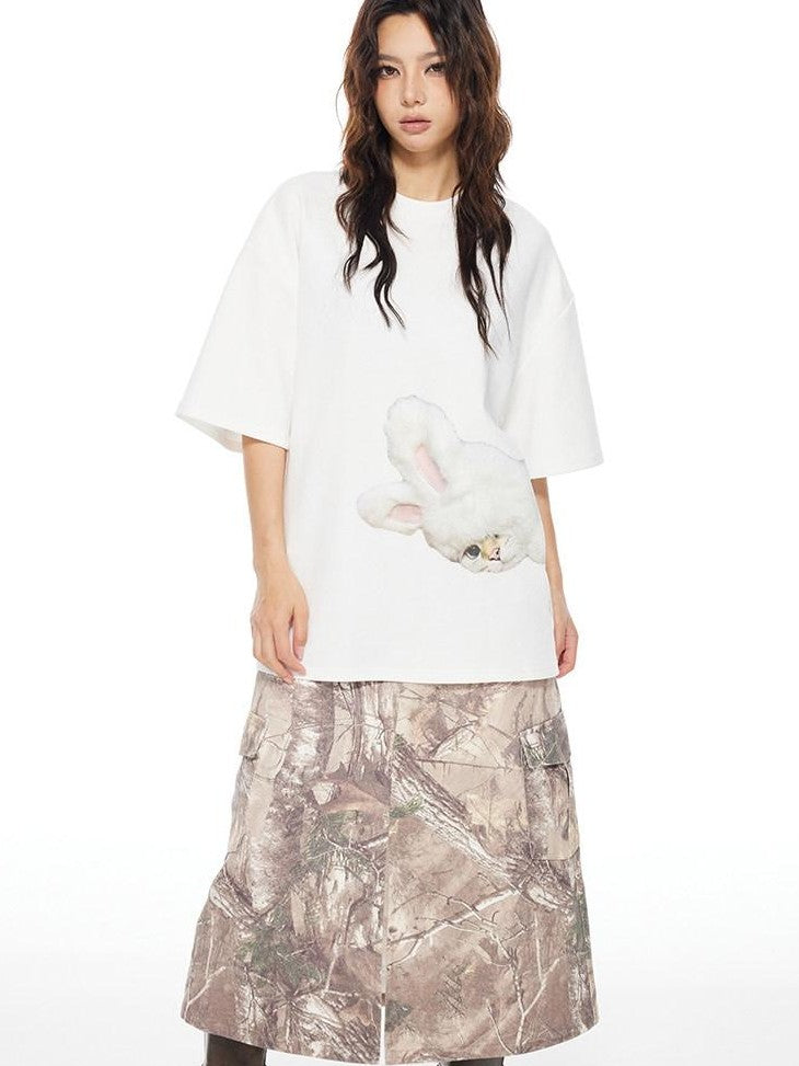 THELIGHT OFFICIAL White Printed Loose Crew Neck Women's Cotton Blend Short Sleeve T-shirts