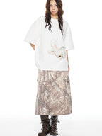 THELIGHT OFFICIAL White Printed Loose Crew Neck Women's Cotton Blend Short Sleeve T-shirts
