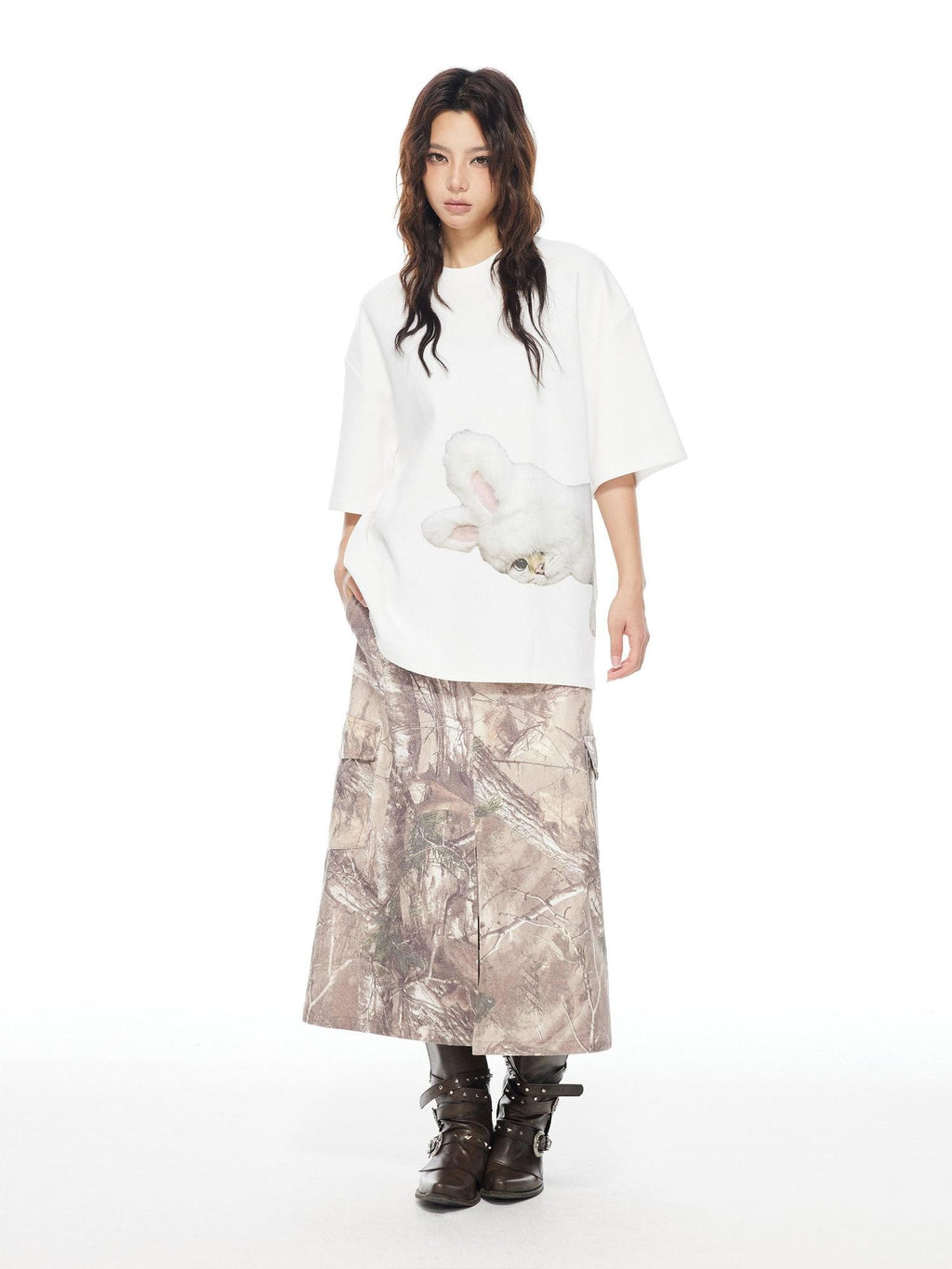 THELIGHT OFFICIAL White Printed Loose Crew Neck Women's Cotton Blend Short Sleeve T-shirts