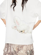 THELIGHT OFFICIAL White Printed Loose Crew Neck Women's Cotton Blend Short Sleeve T-shirts
