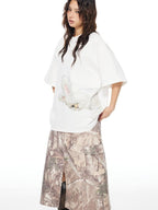 THELIGHT OFFICIAL White Printed Loose Crew Neck Women's Cotton Blend Short Sleeve T-shirts