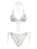 THELIGHT OFFICIAL White Starfish Rhinestone Triangle Halter Tie Women's Polyester Spandex Bikinis 1051024407419