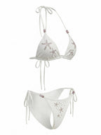 THELIGHT OFFICIAL White Starfish Rhinestone Triangle Halter Tie Women's Polyester Spandex Bikinis