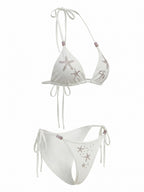 THELIGHT OFFICIAL White Starfish Rhinestone Triangle Halter Tie Women's Polyester Spandex Bikinis