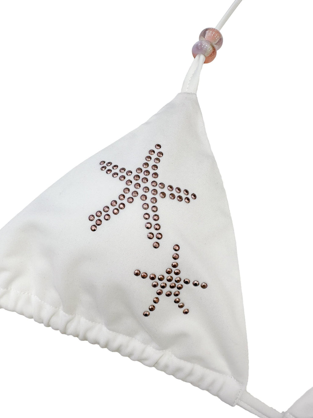 THELIGHT OFFICIAL White Starfish Rhinestone Triangle Halter Tie Women's Polyester Spandex Bikinis