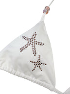THELIGHT OFFICIAL White Starfish Rhinestone Triangle Halter Tie Women's Polyester Spandex Bikinis