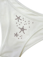 THELIGHT OFFICIAL White Starfish Rhinestone Triangle Halter Tie Women's Polyester Spandex Bikinis