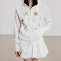 THELIGHT OFFICIAL White Sun Protective Hooded Zip Front Printed Women's Cotton Polyester Hoodies 899550646690