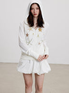 THELIGHT OFFICIAL White Sun Protective Hooded Zip Front Printed Women's Cotton Polyester Hoodies