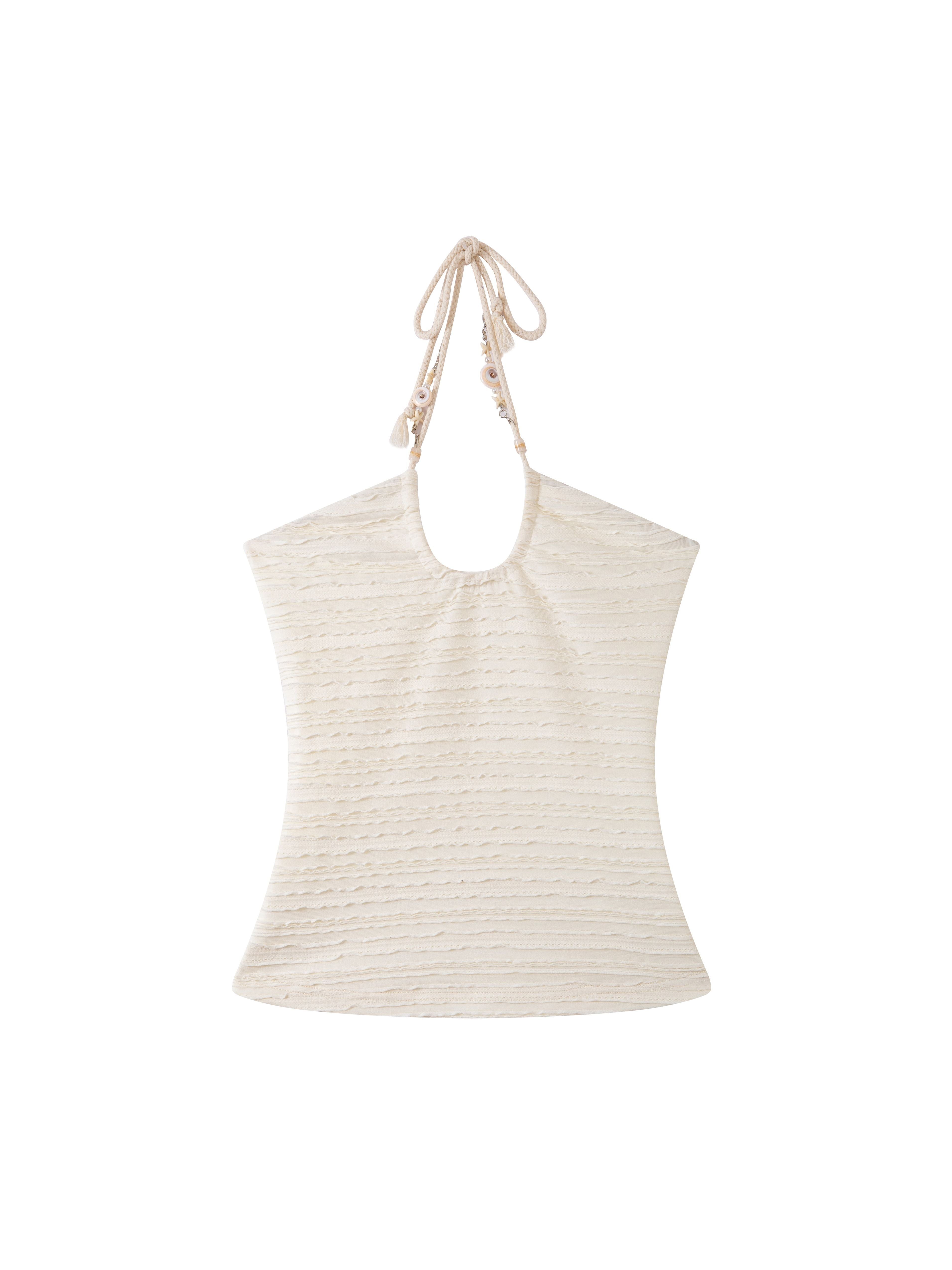 THELIGHT OFFICIAL White U Neck Halter Chain Ruched Low Back Women's Polyester Spandex Camisoles 946183102168