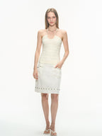 THELIGHT OFFICIAL White U Neck Halter Chain Ruched Low Back Women's Polyester Spandex Camisoles