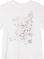 THELIGHT OFFICIAL White Vintage Floral Pattern Print Women's Cotton Blend Short Sleeve T-shirts