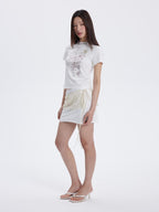 THELIGHT OFFICIAL White Vintage Floral Pattern Print Women's Cotton Blend Short Sleeve T-shirts