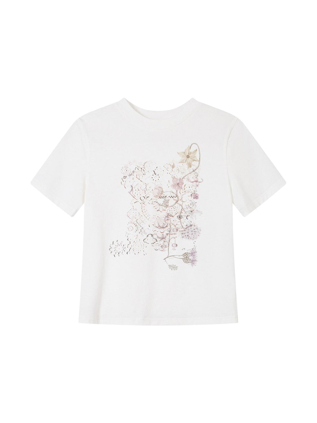 THELIGHT OFFICIAL White Vintage Floral Pattern Print Women's Cotton Blend Short Sleeve T-shirts