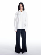 THELIGHT OFFICIAL Window Floral Topstitch Suit Collar Butterfly Embroidery Women's Cotton Shirts