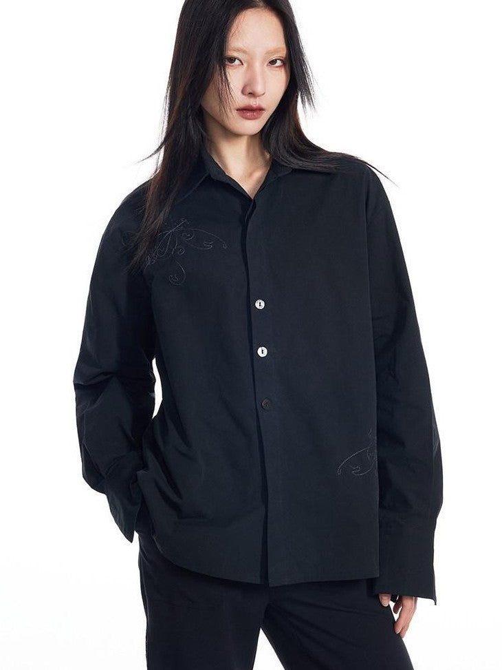 THELIGHT OFFICIAL Window Floral Topstitch Suit Collar Butterfly Embroidery Women's Cotton Shirts