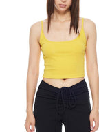 THELIGHT OFFICIAL Yellow Solid Cropped Spaghetti Strap Women's Cotton Spandex Camisoles