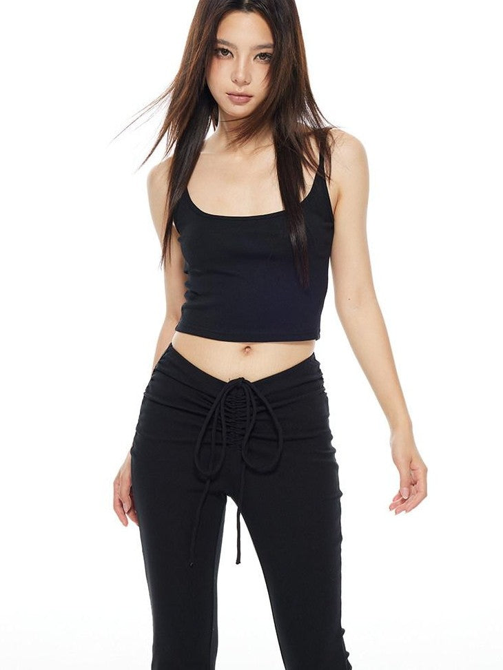THELIGHT OFFICIAL Yellow Solid Cropped Spaghetti Strap Women's Cotton Spandex Camisoles