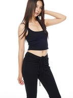 THELIGHT OFFICIAL Yellow Solid Cropped Spaghetti Strap Women's Cotton Spandex Camisoles