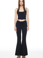 THELIGHT OFFICIAL Yellow Solid Cropped Spaghetti Strap Women's Cotton Spandex Camisoles