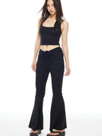 THELIGHT OFFICIAL Yellow Solid Cropped Spaghetti Strap Women's Cotton Spandex Camisoles