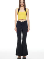 THELIGHT OFFICIAL Yellow Solid Cropped Spaghetti Strap Women's Cotton Spandex Camisoles