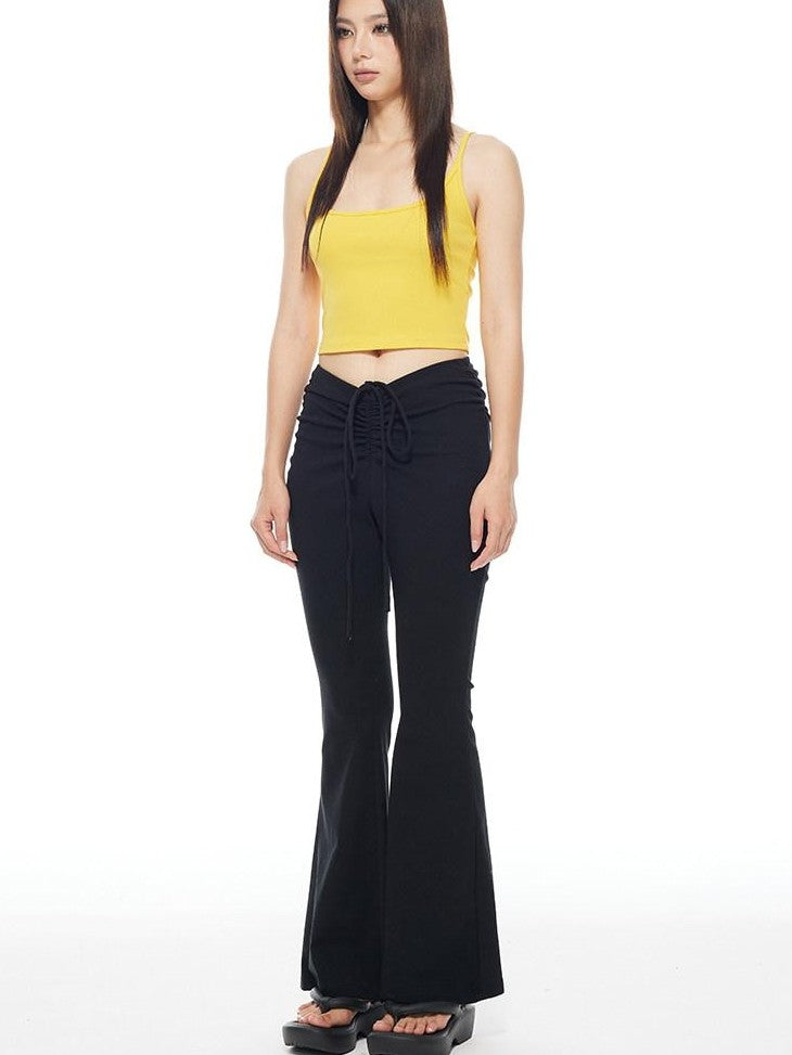 THELIGHT OFFICIAL Yellow Solid Cropped Spaghetti Strap Women's Cotton Spandex Camisoles
