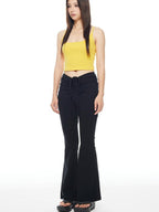 THELIGHT OFFICIAL Yellow Solid Cropped Spaghetti Strap Women's Cotton Spandex Camisoles