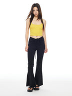 THELIGHT OFFICIAL Yellow Solid Cropped Spaghetti Strap Women's Cotton Spandex Camisoles