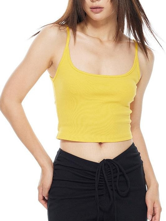 THELIGHT OFFICIAL Yellow Solid Cropped Spaghetti Strap Women's Cotton Spandex Camisoles