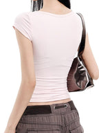 UNCMHISEX American Solid Color U Neck Slim Fit Women's Short Sleeve T-shirts