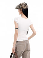UNCMHISEX American Solid Color U Neck Slim Fit Women's Short Sleeve T-shirts