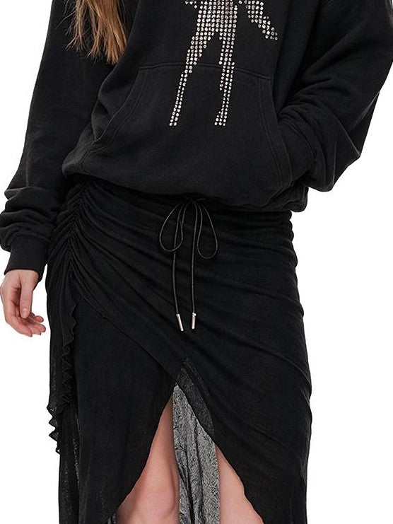 UNCMHISEX Asymmetric Split Drawstring Ruched Slim Fit Women's Midi Skirts