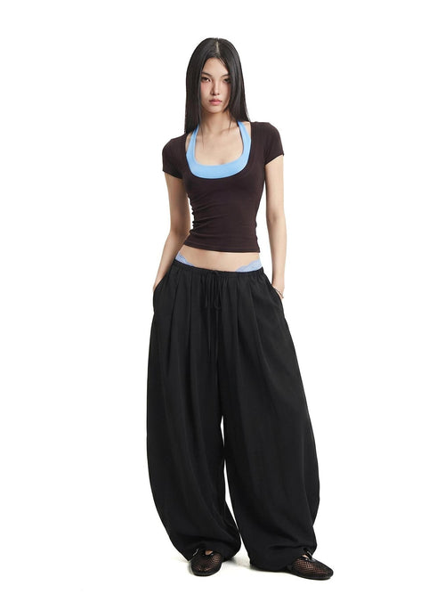 UNCMHISEX Black Low Waist Wide Leg Women's Sweatpants