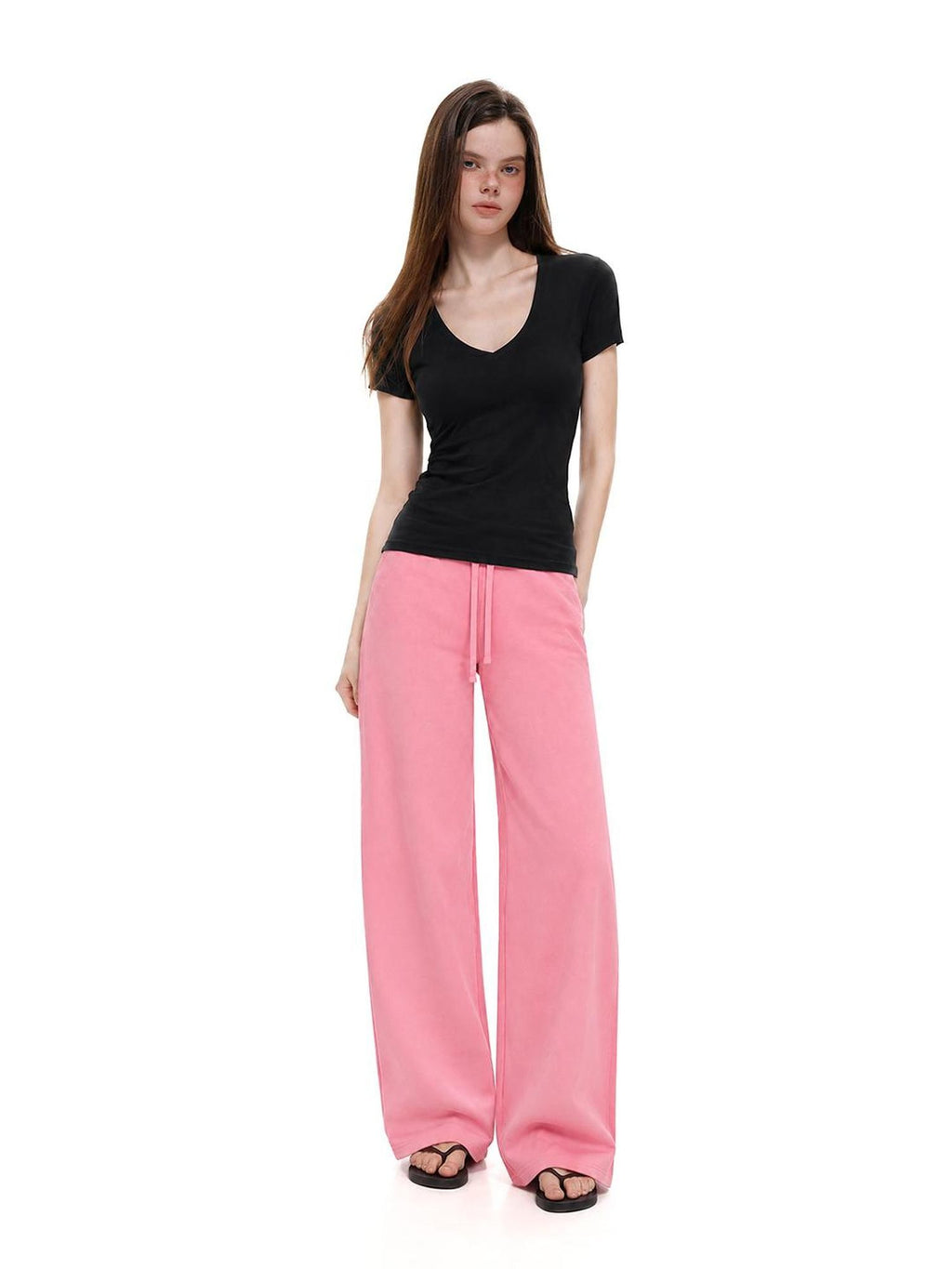 UNCMHISEX Blue Solid Color Low Waist Drawstring Women's Wide-leg Pants