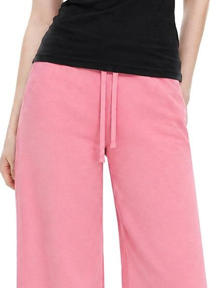 UNCMHISEX Blue Solid Color Low Waist Drawstring Women's Wide-leg Pants